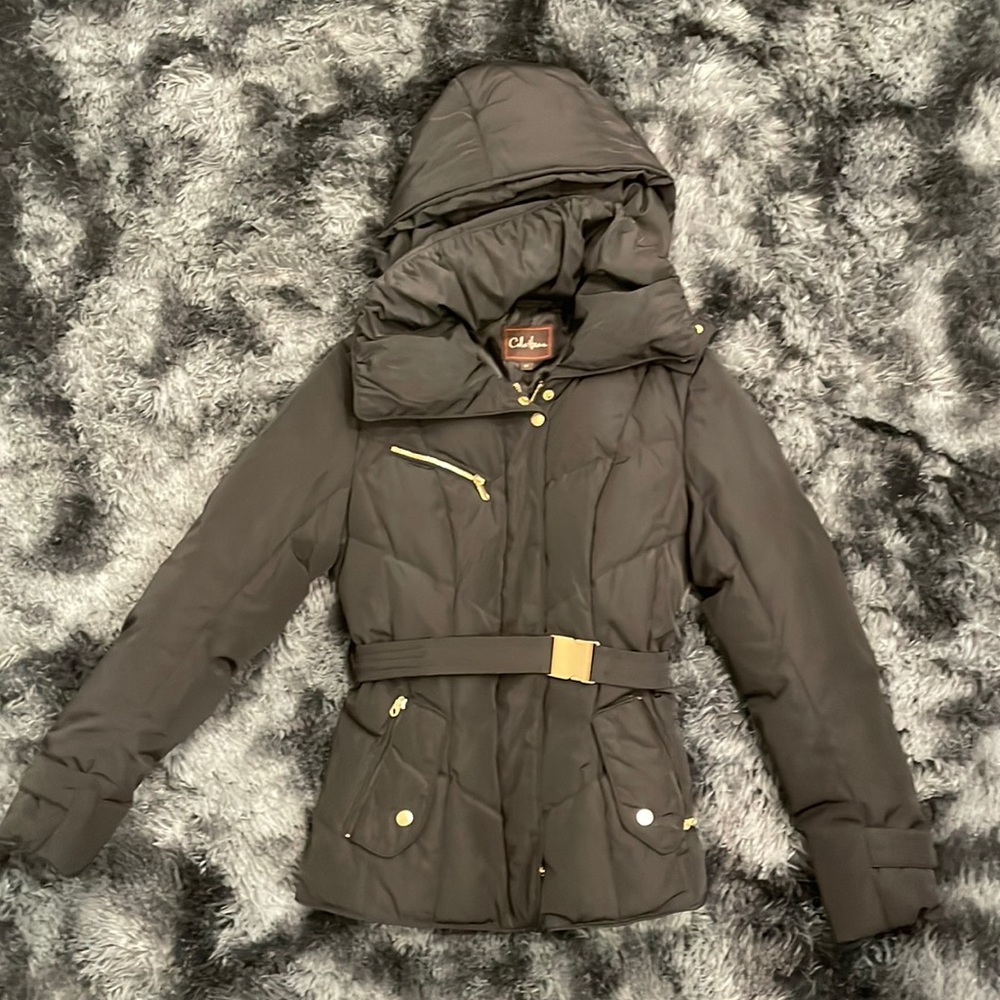 Black Cole Haan Jacket with gold zippers & trim